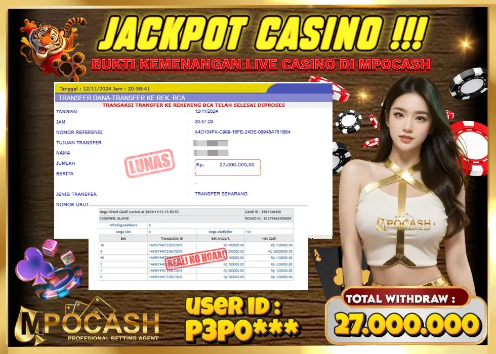 MPOCASH JACKPOT LIVE CASINO Rp 27.000.000 - LUNAS!!!