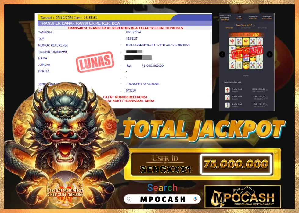 MPOCASH JACKPOT SLOT MAHJONG WAYS 2 Rp 75.000.000 - LUNAS!!!