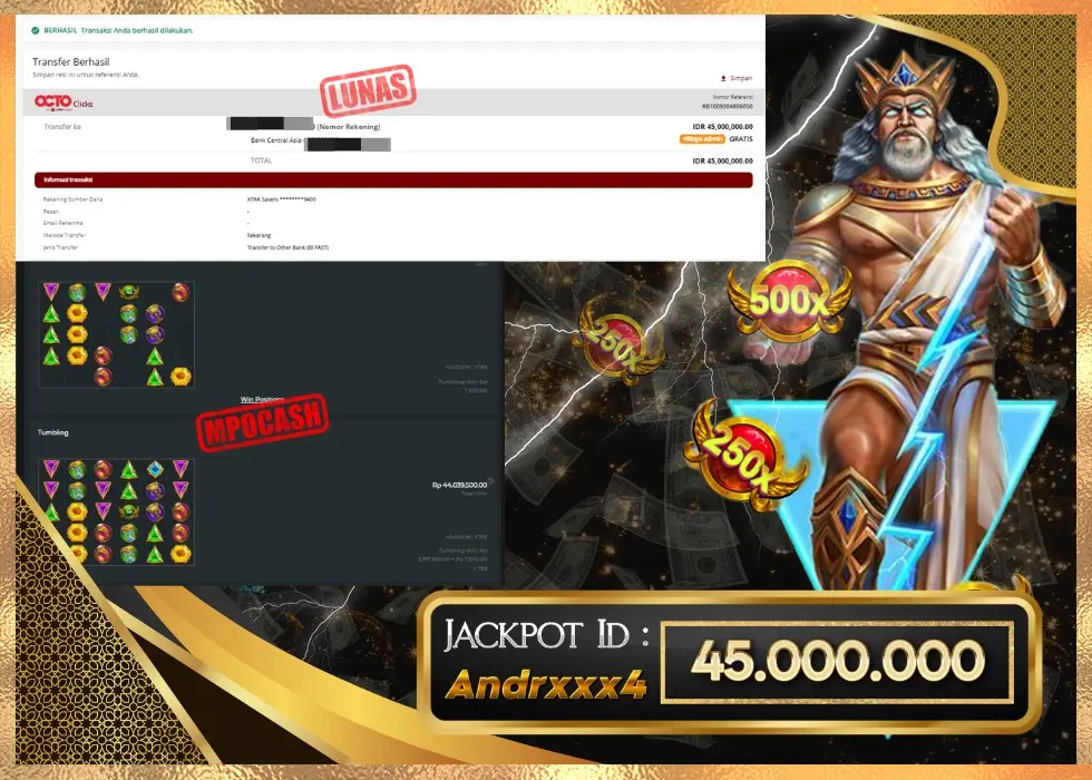 MPOCASH JACKPOT SLOT GATES OF OLYMPUS Rp 45.000.000 - LUNAS!!!